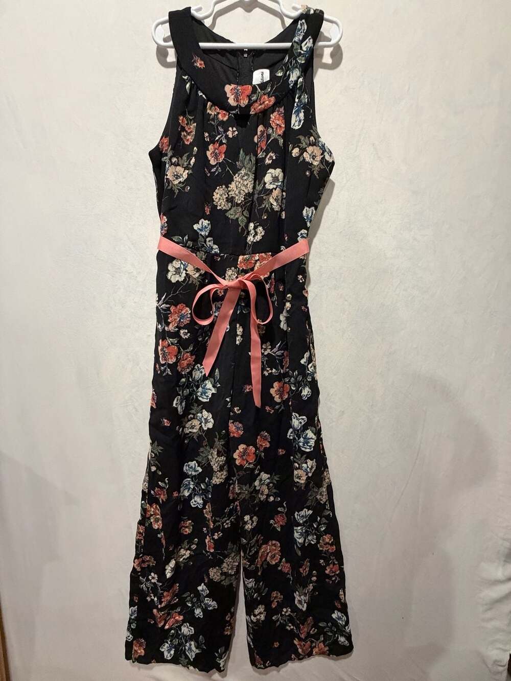 Rare Editions Jumpsuit Size 16 Black Floral Self-Tie